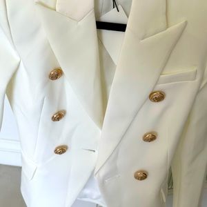 Winter White Balmain Style Blazer Gold Buttons Size Small Brand New